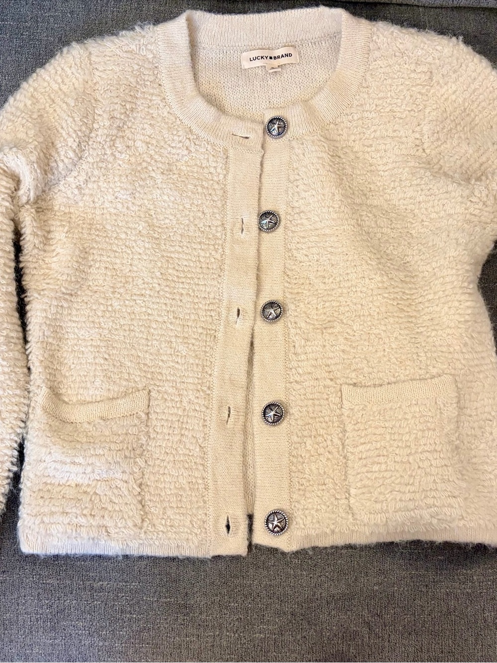 Lucky Brand Cream Bouclé Button Cardigan